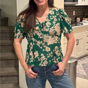 Eclair Chic Green Floral Blouse
